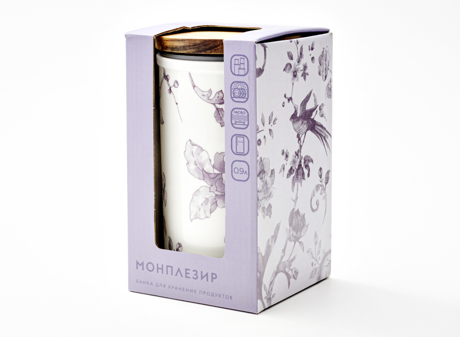 Банка с деревянной крышкой в подарочной коробке «Monplaisir Violet Монплезир фиолетовый» 1/2