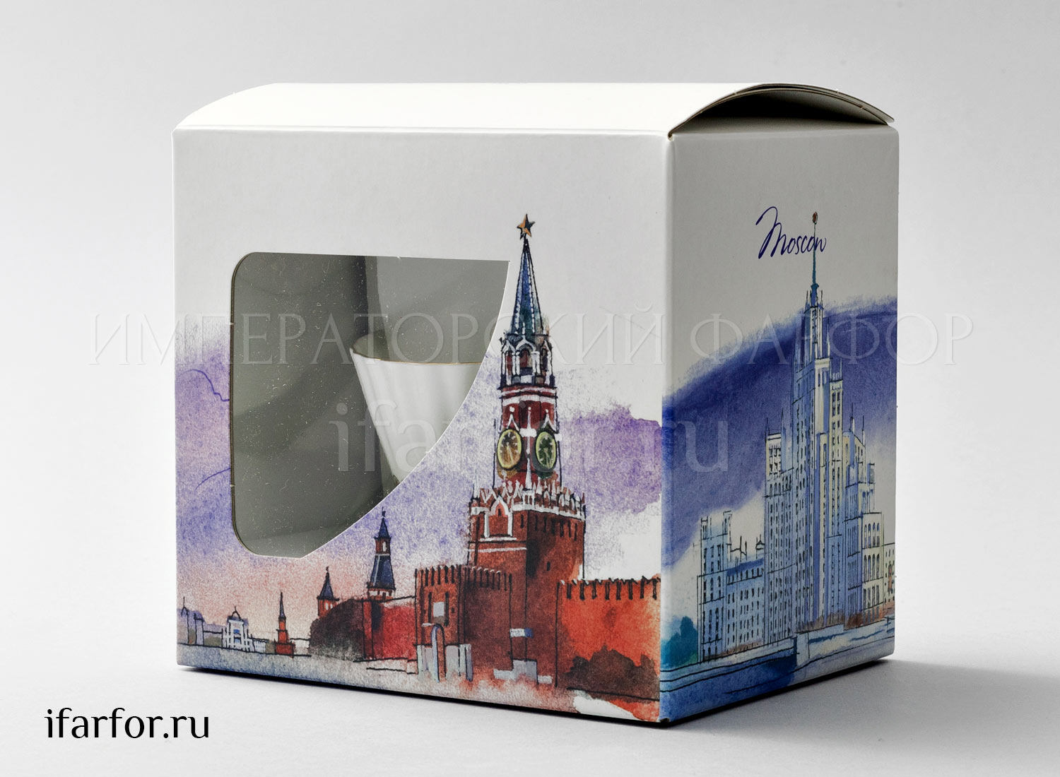 Чашка с блюдцем в подарочной коробке Москва «Кобальтовая сетка» 1/2