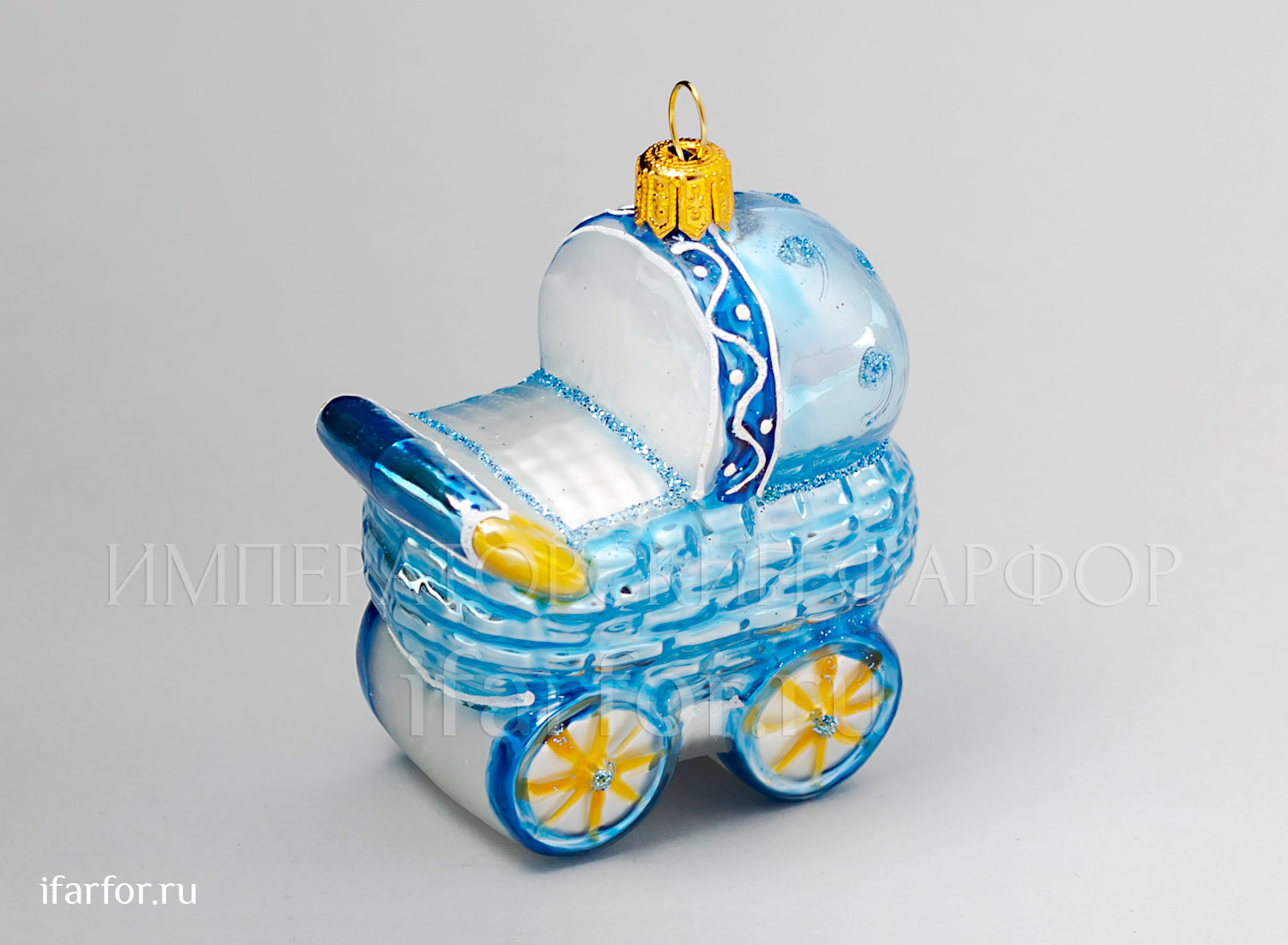 Елочная игрушка «Детская коляска голубая»