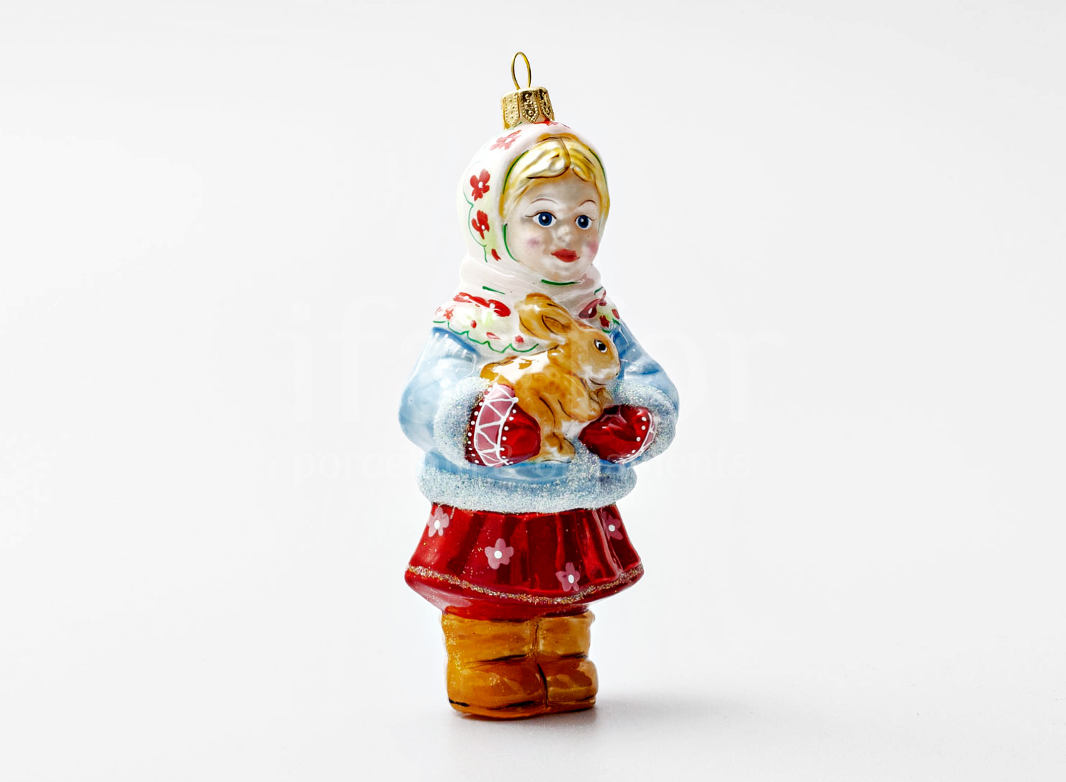 Елочная игрушка «Девочка с зайцем»