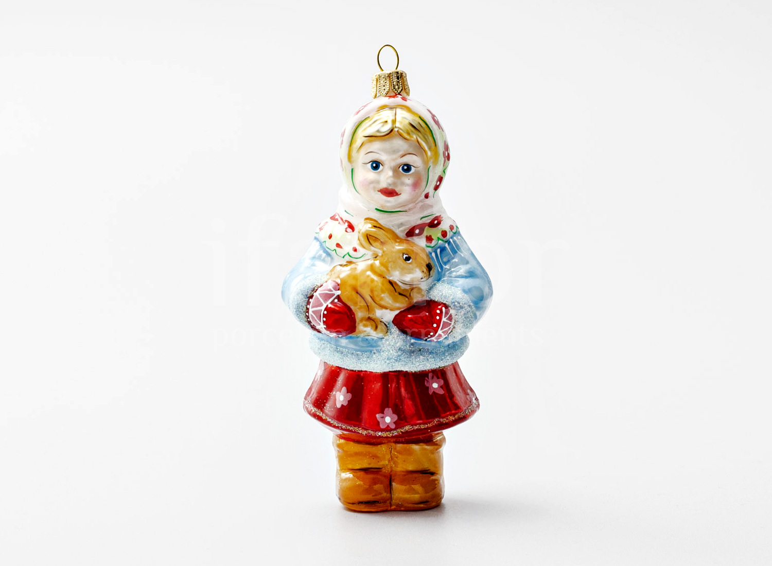 Елочная игрушка «Девочка с зайцем»
