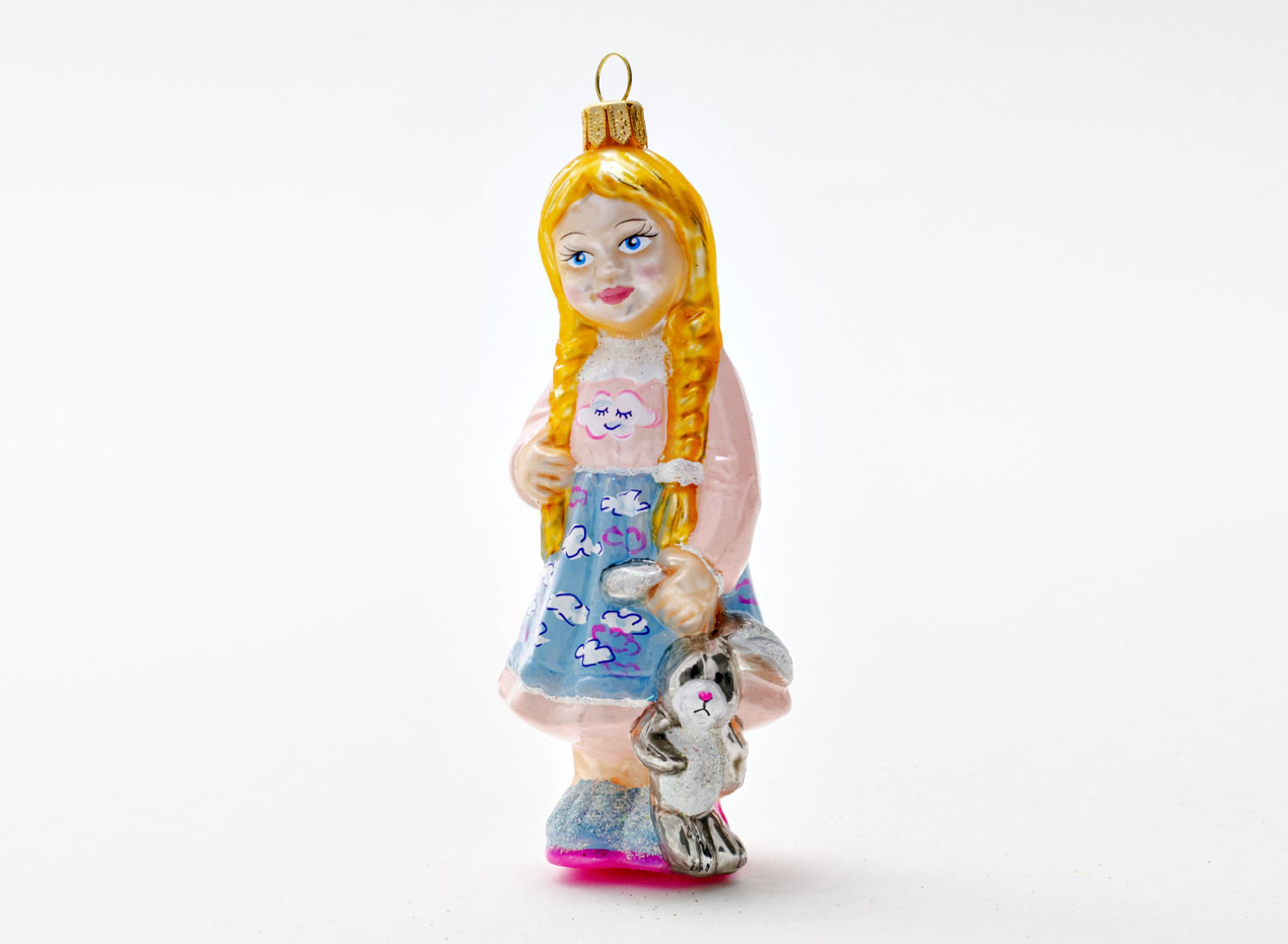 Елочная игрушка «Девочка с игрушечным зайчиком»