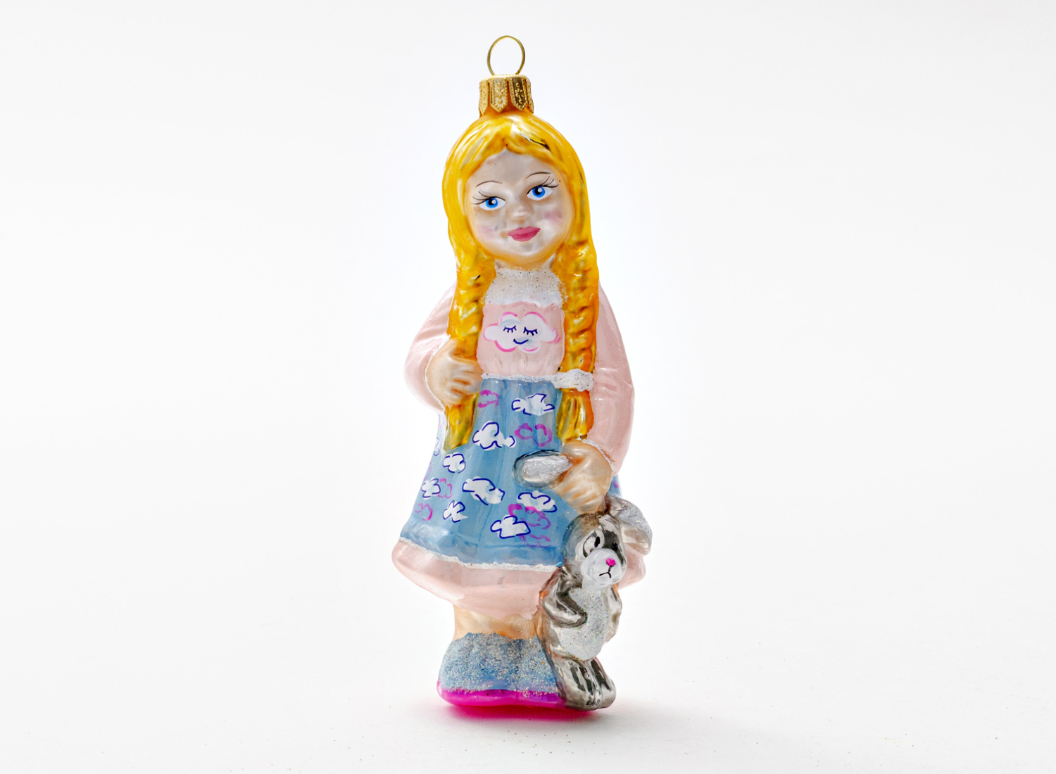 Елочная игрушка «Девочка с игрушечным зайчиком»