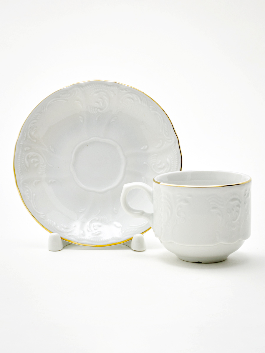 Чашка с блюдцем кофейная «Бернадотт Белый узор» 1/2