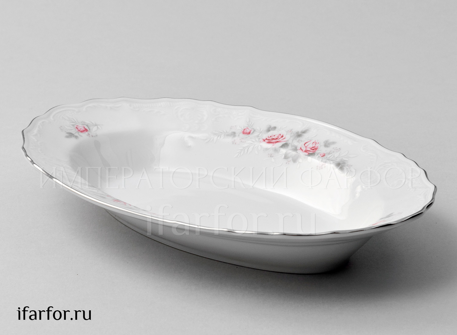 Блюдо овальное «Бернадотт Серая роза платина»