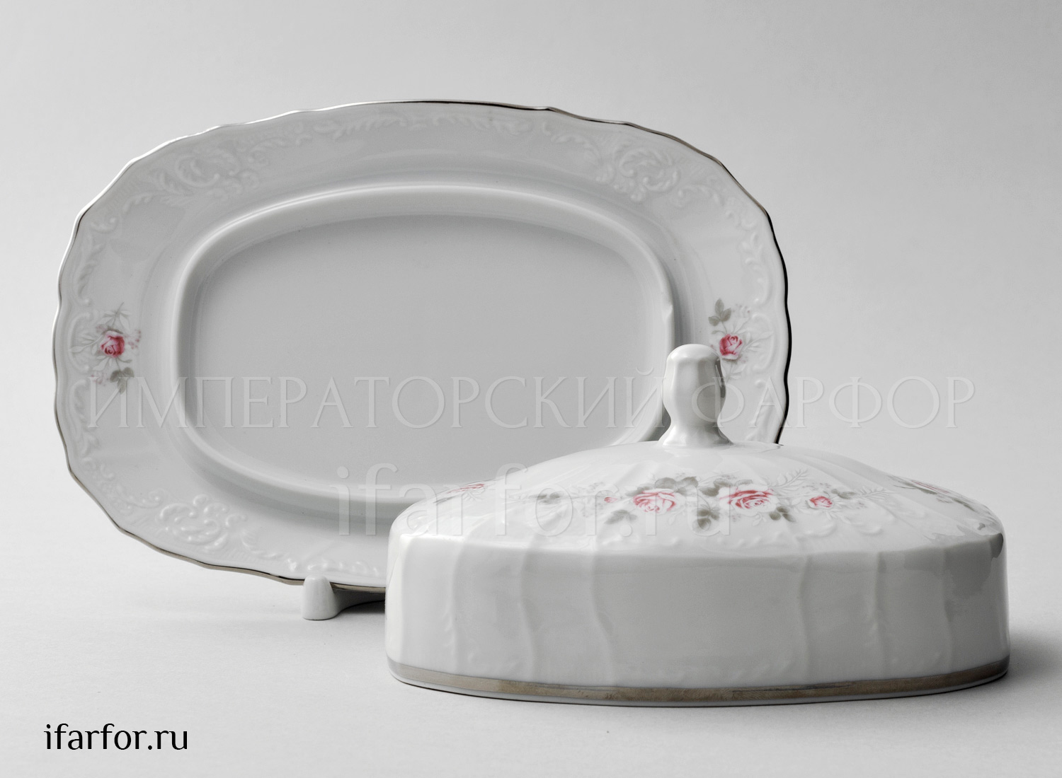Масленка и крышка «Бернадотт Серая роза платина»