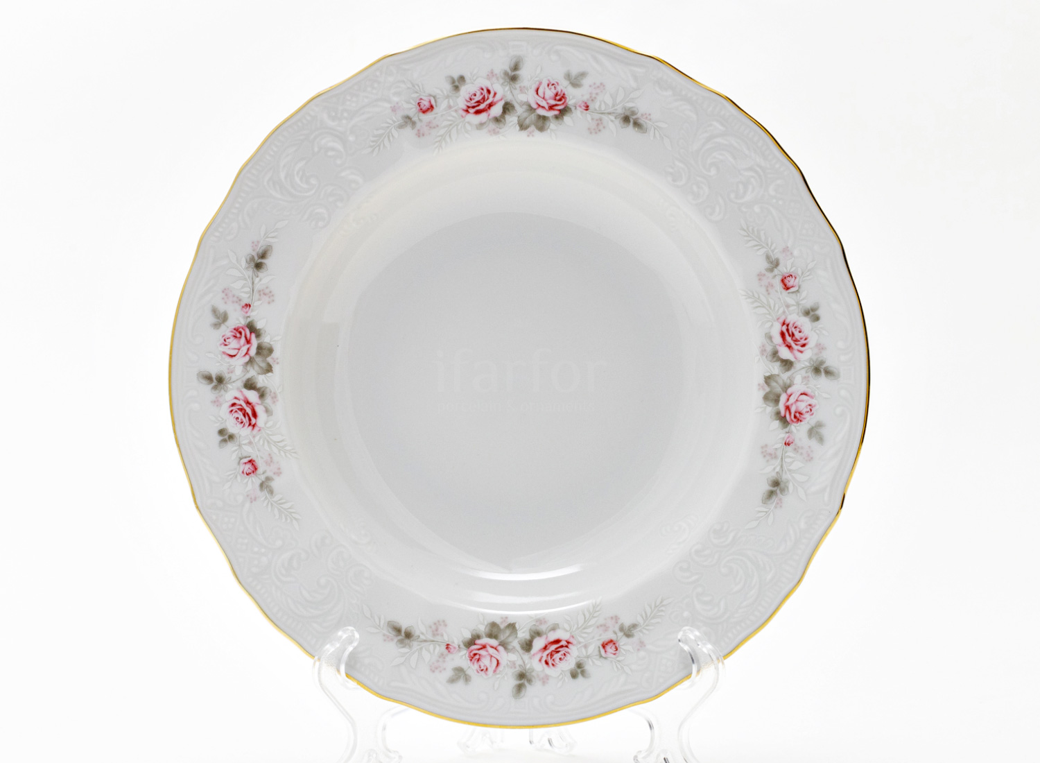 Тарелка глубокая «Бернадотт Серая роза золото»