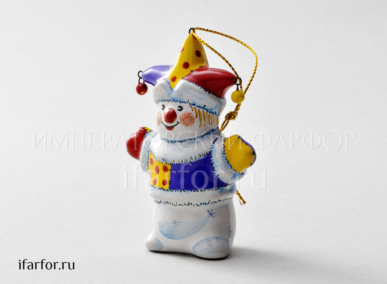 Елочная игрушка «Снеговик-скоморох»