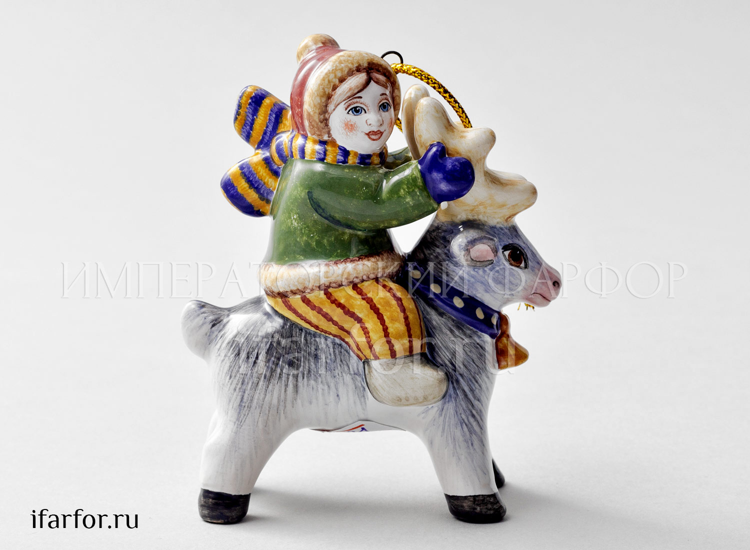 Елочная игрушка «Мальчик с шарфиком на олене»