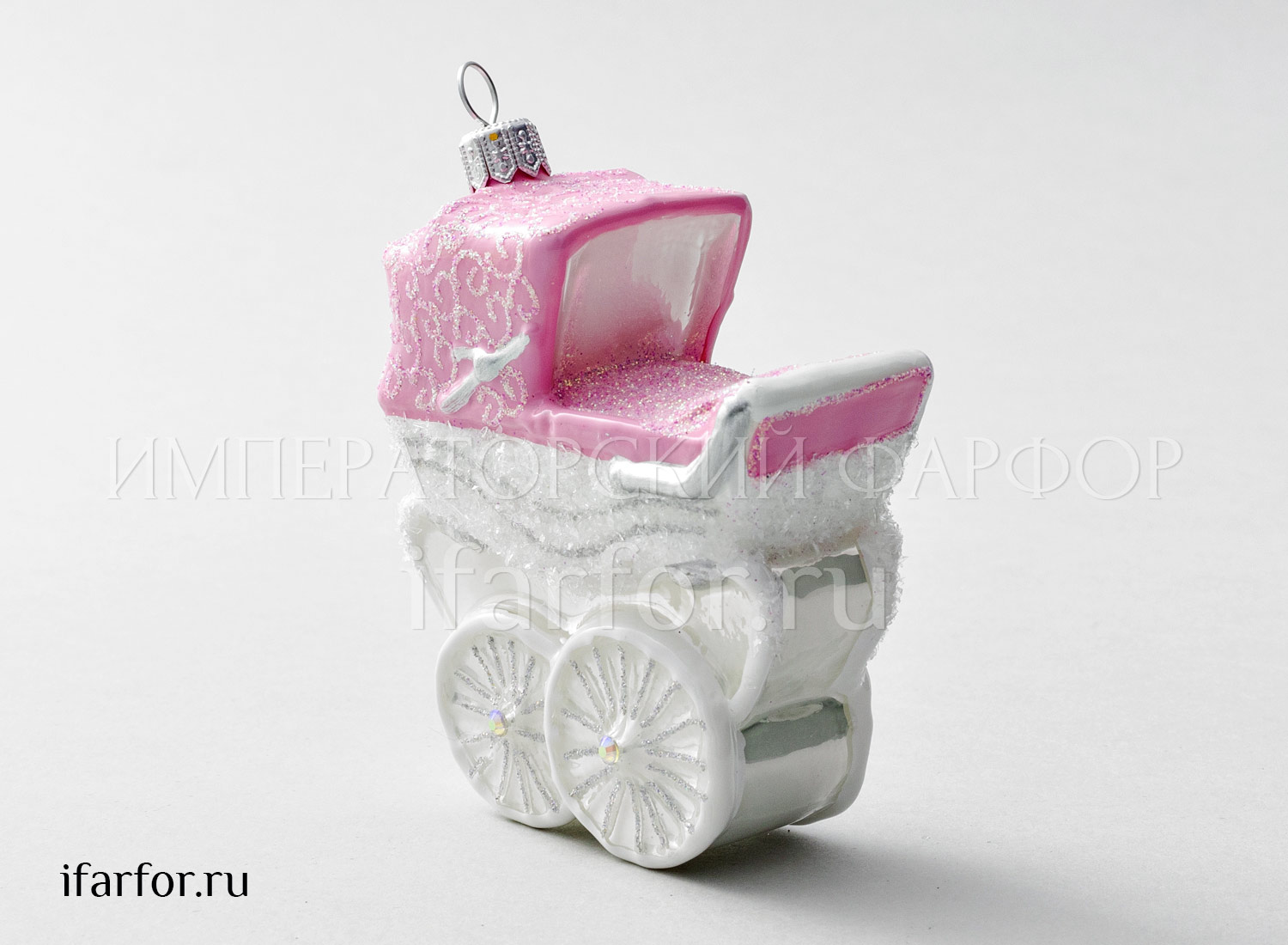Елочная игрушка «Детская коляска розовая высокая»
