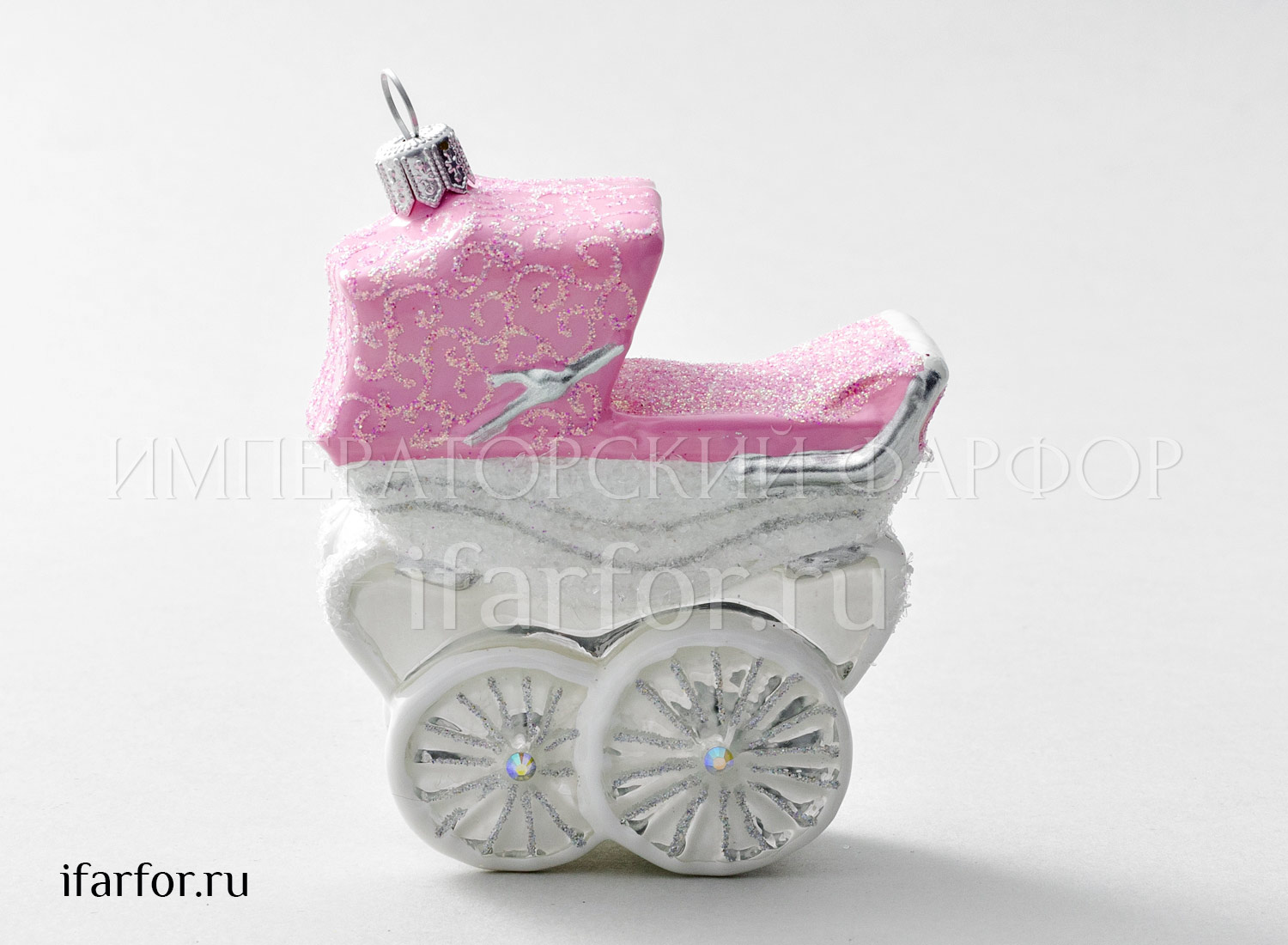 Елочная игрушка «Детская коляска розовая высокая»