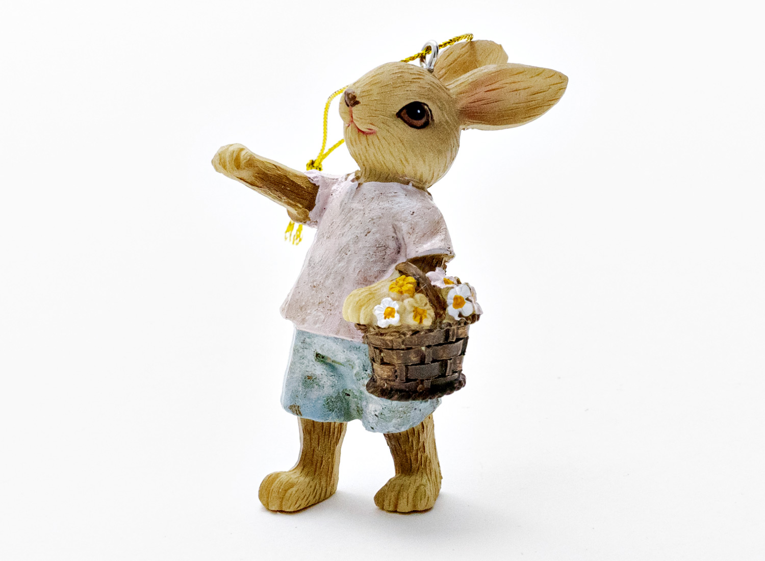 Елочная игрушка «Кролик с корзинкой цветов 1»