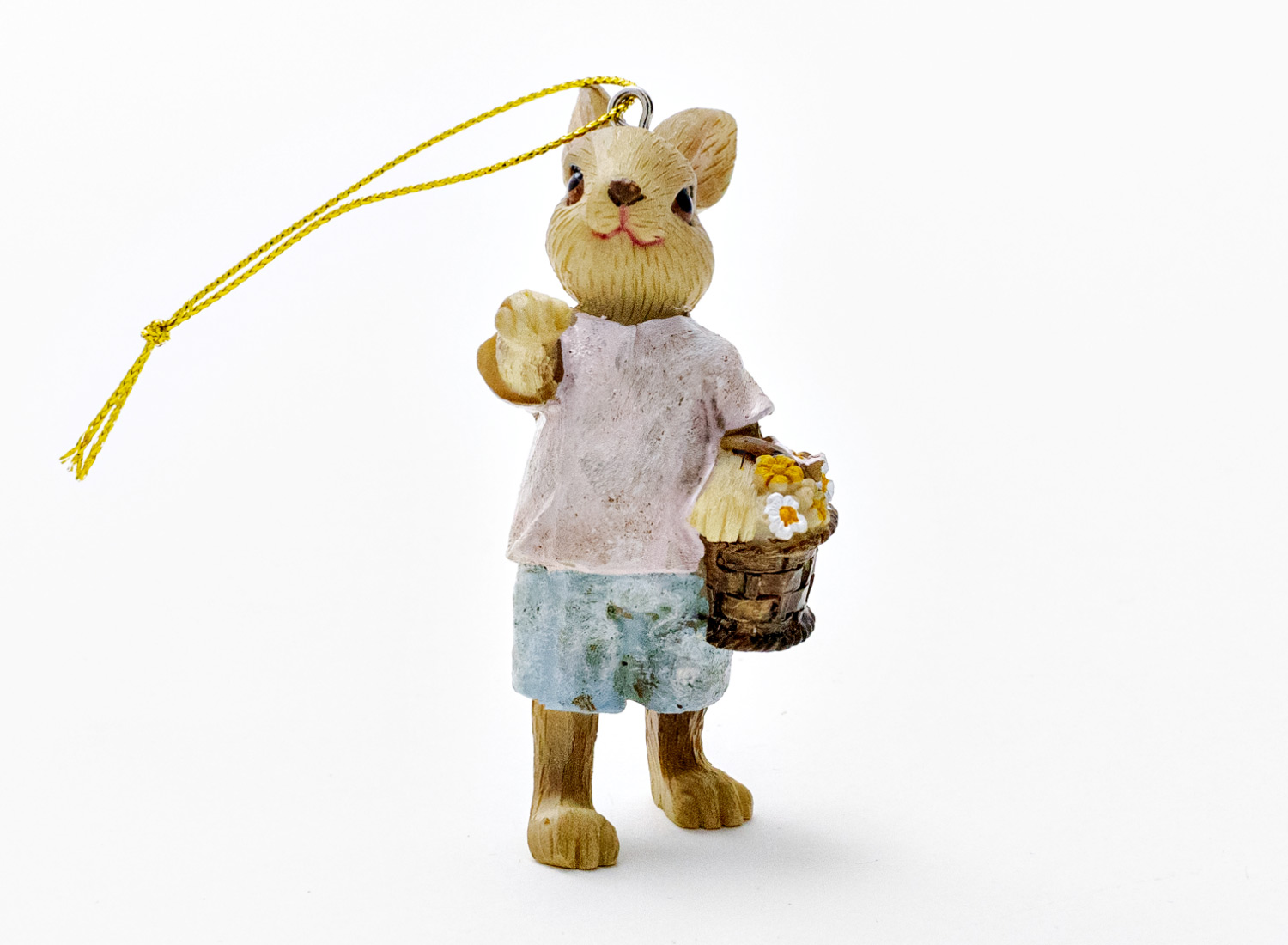 Елочная игрушка «Кролик с корзинкой цветов 1»