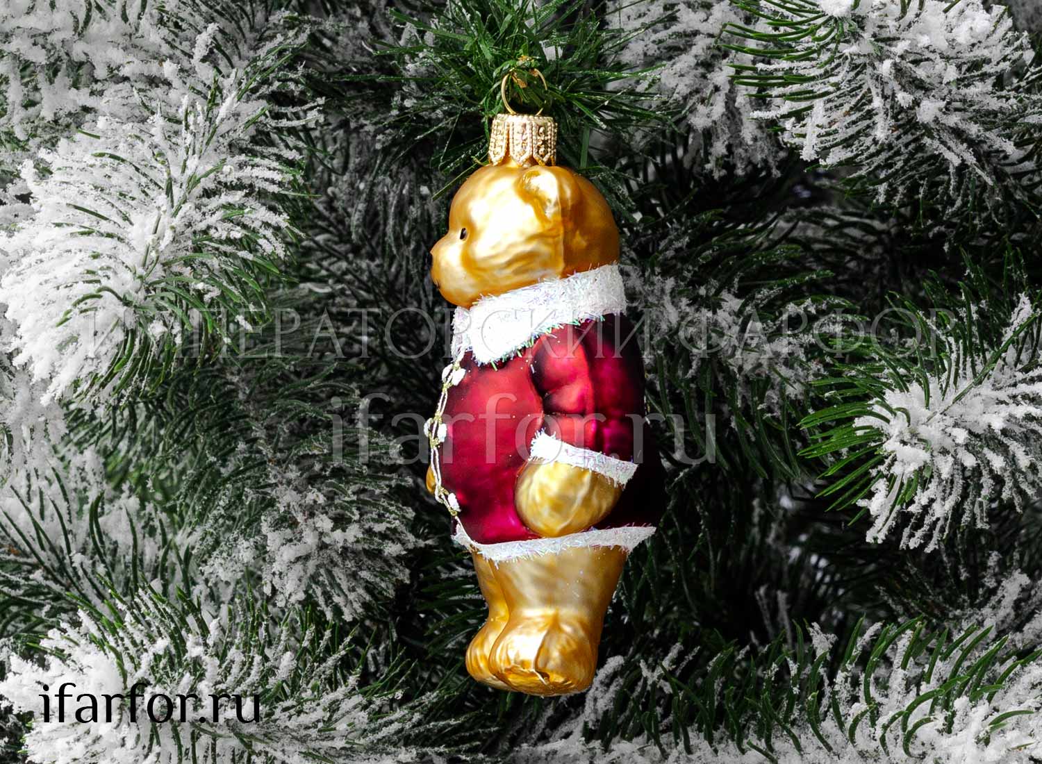 Елочная игрушка «Миша в бордовом кафтане»