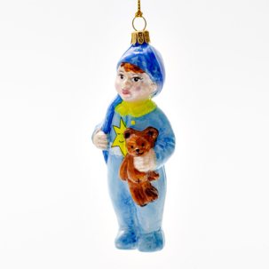 Елочная игрушка Мальчик с плюшевым мишкой