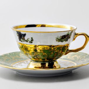 Чашка с блюдцем чайная Охота Зеленая 1 1/2 STERNE PORCELAN