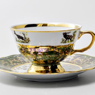 Чашка с блюдцем чайная Охота Зеленая 2 1/2 STERNE PORCELAN