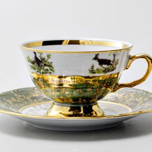Чашка с блюдцем чайная Охота Зеленая 4 1/2 STERNE PORCELAN