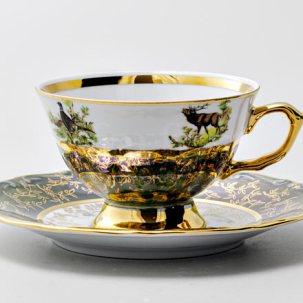 Чашка с блюдцем чайная Охота Зеленая 5 1/2 STERNE PORCELAN