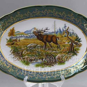 Блюдо овальное Охота Зеленая STERNE PORCELAN