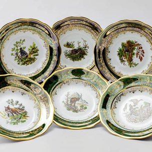 Набор тарелок столовый Охота Зеленая 6/6 STERNE PORCELAN