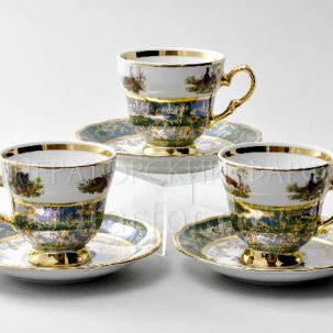 Набор чашек с блюдцами кофейный Охота Зеленая 6/12 STERNE PORCELAN