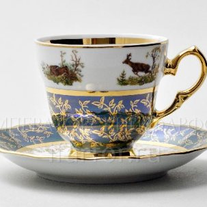 Чашка с блюдцем кофейная Охота Зеленая 1/2 STERNE PORCELAN