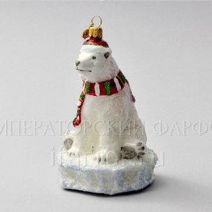 Елочная игрушка в подарочной коробке 210х130мм Белый медведь на льду