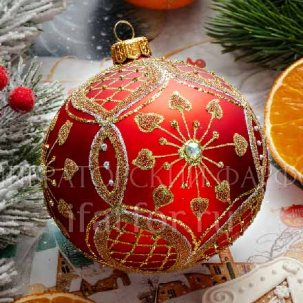 Елочная игрушка Шар большой Золотая снежинка со стразами