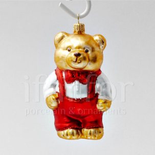 Елочная игрушка Медвежонок в красном комбинезоне