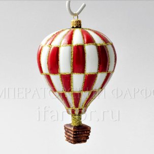 Елочная игрушка Воздушный шар в красно-белую клетку