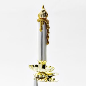Елочная игрушка Свеча серебристая с золотом