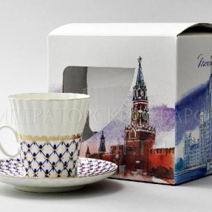 Чашка с блюдцем в подарочной коробке Москва Кобальтовая сетка 1/2 Одуванчик