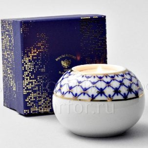 Подсвечник в подарочной коробке Кобальтовая сетка Круглый