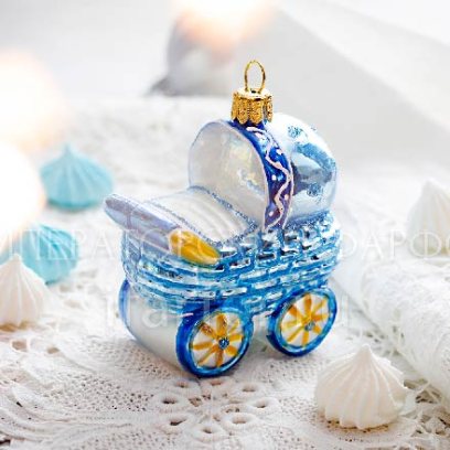 Елочная игрушка «Детская коляска голубая»