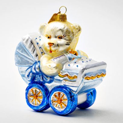 Елочная игрушка «Мишка Тедди в голубой коляске»