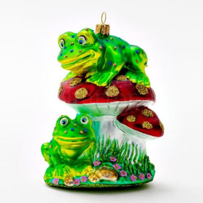 Елочная игрушка «Грибы с лягушками»