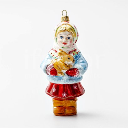 Елочная игрушка «Девочка с зайцем»