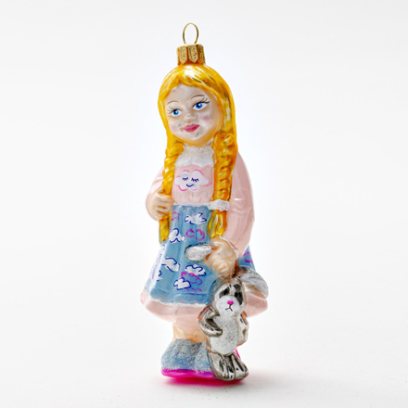 Елочная игрушка «Девочка с игрушечным зайчиком»