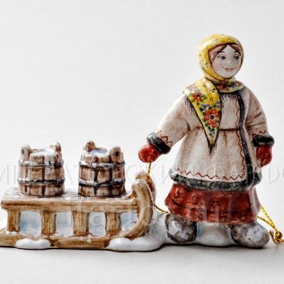 Елочная игрушка «Крестьянка с санками»