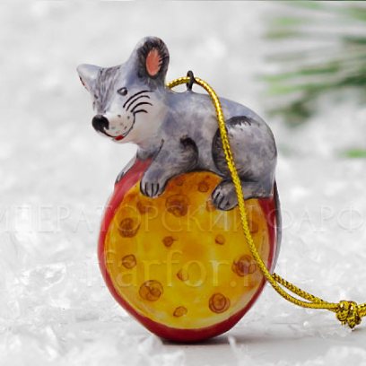 Елочная игрушка «Мышонок на сыре»
