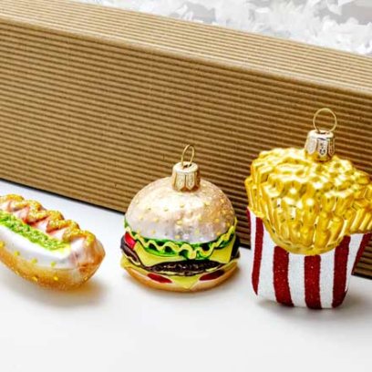 Набор елочных игрушек в подарочной коробке «Fast food»