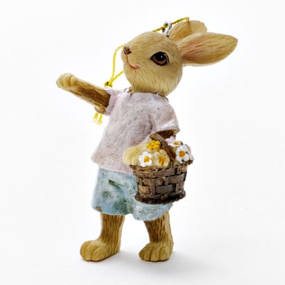 Елочная игрушка «Кролик с корзинкой цветов 1»