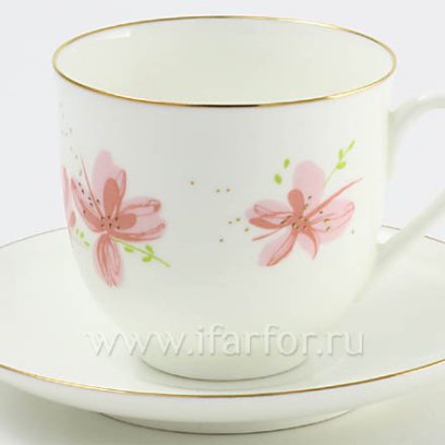 Чашка с блюдцем «Розовые цветы» 1/2